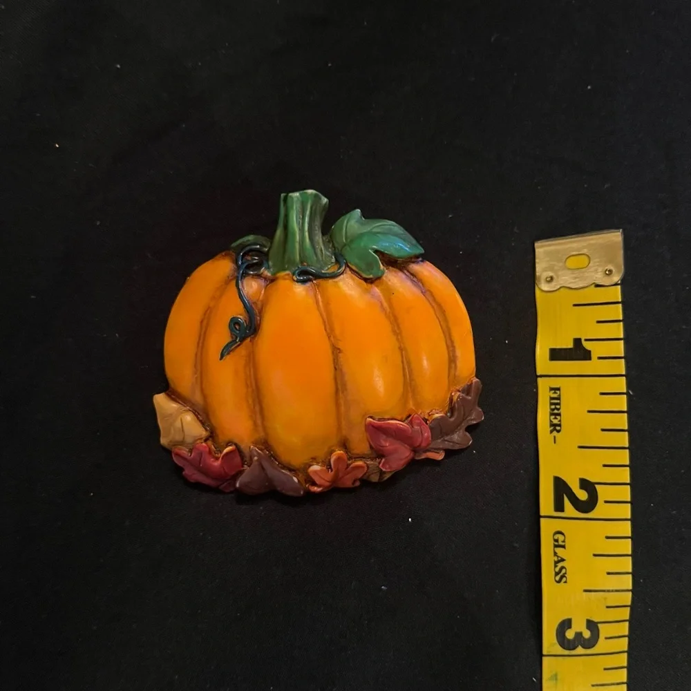 Vintage Large Pumpkin Brooch featuring autumn leaves